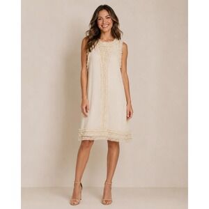 KNITTED DOVE Women's Knee Length Dress LARGE 100% Silk Ivory Sleeveless K92004